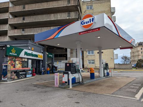 The Gulf canopy and Morrisons Daily shop at Trinity Place, Eastbourne